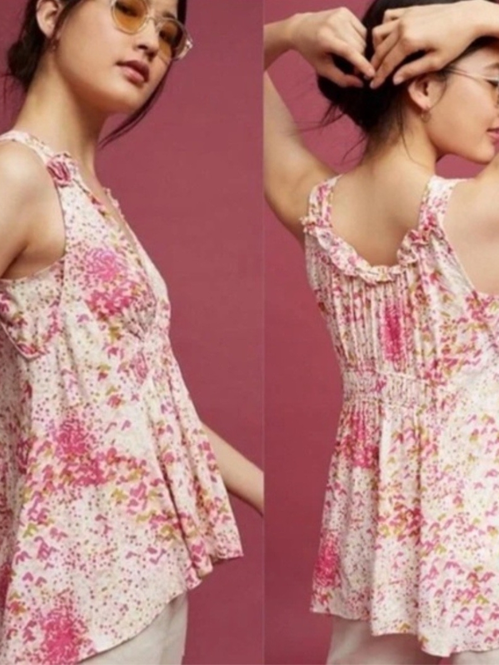 O Maeve Pink Floral Ruffle-Trim Camisole Small